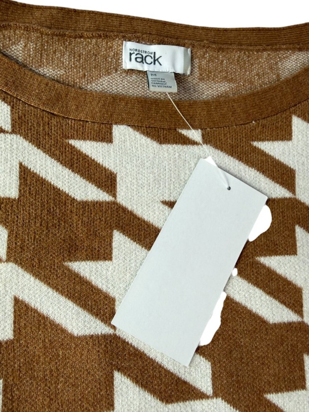 Nordstrom New NWT Sweater White Brown Tessellation Pattern. Size Women's M. - Picture 6 of 11